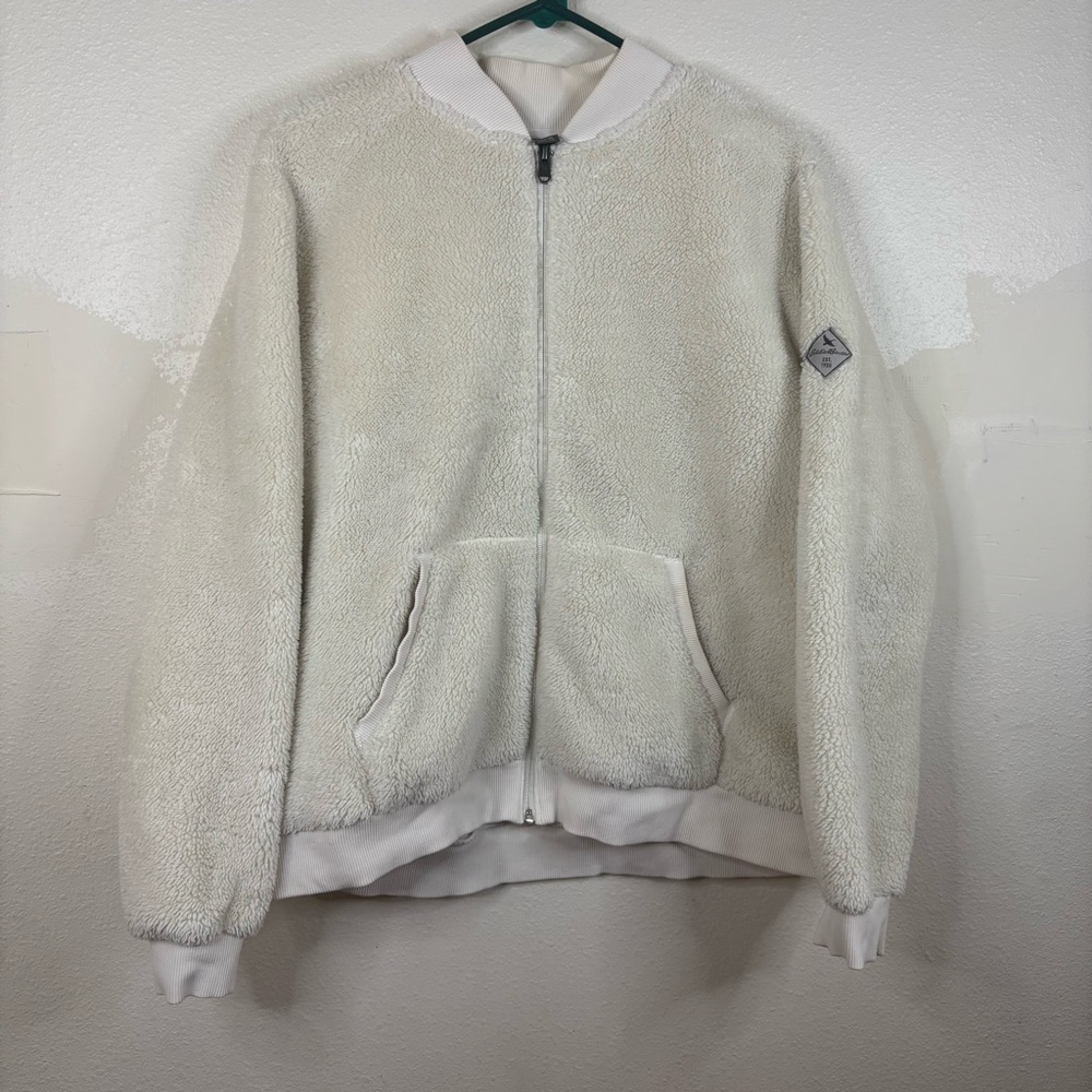 Eddie Bauer Sherpa Fleece Jacket Sz XL White Full Zip Pockets Very Warm